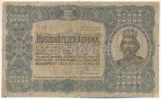 1923. 25.000K "Orell Füssli Zürich" barna sor- és sorozatszám "D 29 021285" T:G / Hungary 1923. 25.000 Korona "Orell Füssli Zürich", with brown serial number "D 29 021285" C:G Adamo K44