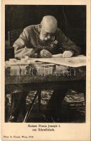 Kaiser Franz Joseph I. am Schreibtisch. Phot. A. Floeck. Brüder Kohn Wien I. No. 940-37. / Ferenc József császár az íróasztalánál / Emperor Franz Joseph of Austria at his desk