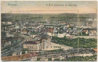 1912 Pozsony, Pressburg, Bratislava; MÁV pályaudvar és Virágvölgy, vasútállomás. leporellólap 10 képpel / railway station and Blumenthal. leporellocard with 10 pictures (EK)