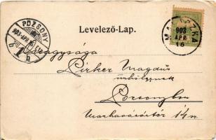 1903 Malacka, Malacky; látkép, kolostor, népviselet. Wiesner Alfréd kiadása, szecessziós-virágos ker...