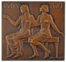 Beck Ötvös Fülöp (1873-1945) 1930. "Buda Pest / Isten hozott" kétoldalas bronz plakett (64x68mm) T:AU,XF patina / Hungary 1930. "Buda Pest / Isten hozott (Buda Pest / Welcome)" double-sided bronze plaque. Sign: "Fülöp Beck Ö." (64x68mm) C:AU,XF patina