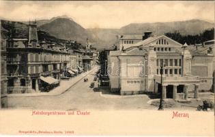 Merano, Meran (Südtirol); Habsburgerstrasse und Theater. Stengel &amp; Co. 10803/ street view, Hotel Europa (fl)