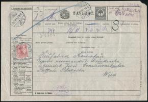 1917 Ritka 2f díjjegyes távirat Turul 1K bérmentesítéssel, Siemens S7 lyukasztással / Siemens 2f PS-Telegram (S7) with 1K additional franking "BUDAPEST"