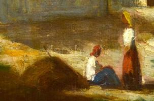 Iványi Grünwald Béla (1867-1940): Tájkép alakokkal. Olaj, vászon, jelezve jobbra lent. A tételhez ta...