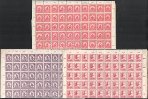 1916 Hadisegély hajtott teljes ívsor / Mi 183-185 folded complete sheets