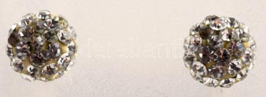 Ezüst(Ag) shamballa gyöngy fülbevalópár, jelzett, 1,6×0,6 cm, bruttó: 0,6 g