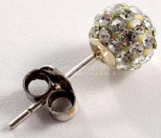 Ezüst(Ag) shamballa gyöngy fülbevalópár, jelzett, 1,6×0,6 cm, bruttó: 0,6 g