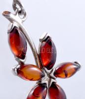 Ezüst(Ag) borostyánköves nyakék, jelzett, h: 42-46 cm, bruttó: 13,4 g