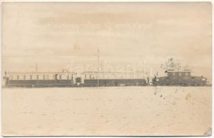 1914 Pozsony, Pressburg, Bratislava; Pozsony-Bécs villamos vasút télen, vonat / Pressburg-Wien elektr. Bahn / Bratislava-Vienna urban railway in winter, tram, train, tramways. photo (r)