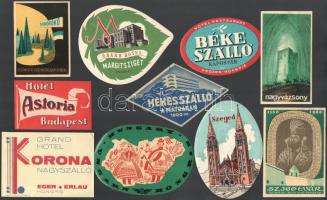 cca 1950-1970 10 db különböző magyar hotelcímke, bőrőndcímke, jó állapotban