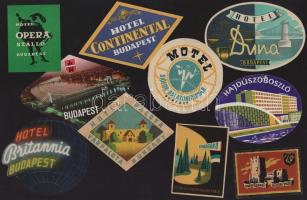cca 1950-1970 10 db különböző magyar hotelcímke, bőrőndcímke, jó állapotban