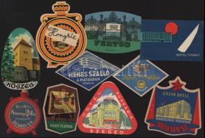 cca 1950-1970 10 db különböző magyar hotelcímke, bőrőndcímke, jó állapotban