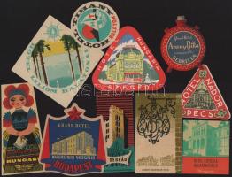 cca 1950-1970 10 db különböző magyar hotelcímke, bőrőndcímke, jó állapotban