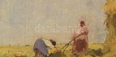 Csillag József (1894-1977): Aratás. Olaj, vászon, jelzett, sérült. Dekoratív fakeretben. 60×79,5 cm