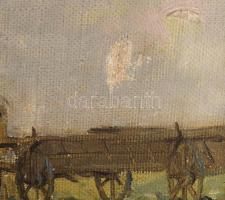 Csillag József (1894-1977): Aratás. Olaj, vászon, jelzett, sérült. Dekoratív fakeretben. 60×79,5 cm