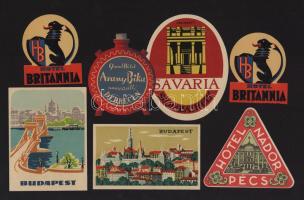 cca 1950-1970 7 db különböző magyar hotelcímke, bőrőndcímke, jó állapotban