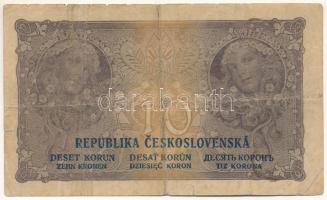 Csehszlovákia 1919. 10K "S. O 166 C 732300" T:VG / Czechoslovakia 1919. 10 Korun "S. ...