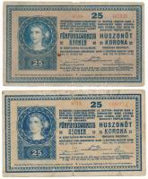 1918. 25K (2x) "3015" 3mm, "3109" 3mm, hullámos hátlappal T:VG Hungary 1918. 25 Korona (2x) "3015" 3mm, "3109" 3mm with wavy backside C:VG Adamo K22