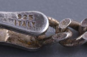 Ezüst(Ag) pancer nyaklánc borostyános pillangó medállal, jelzett, h: 56 cm, 3,5×3,3 cm, bruttó: 12,2...