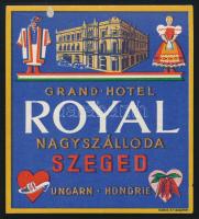 cca 1940 Hotel Royal nagyszálloda Szeged háború előtti magyar hotelcímke, bőrőndcímke, jó állapotban 10x11 cm