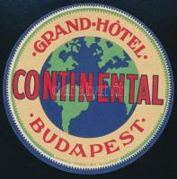 cca 1940 Grand Hotel Continental háború előtti magyar hotelcímke, bőrőndcímke, jó állapotban 11 cm