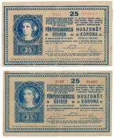 1918. 25K (2x) "3041" 3mm, "3129" 3mm, üres hátlappal T:F,VG Hungary 1918. 25 Korona (2x) "3041" 3mm, "3129" 3mm empty backside C:F,VG Adamo K22/3