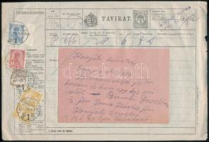 1917 Távirat 3,24K bérmentesítéssel (4 színű, 5 db bélyeggel) "EGER" / Telegram with 3.24K franking