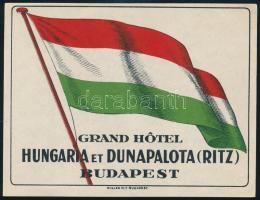 cca 1940 Grand Hotel Hungária et Dunapalota (Ritz) Budapest háború előtti magyar hotelcímke, bőrőndcímke, jó állapotban 16x12 cm