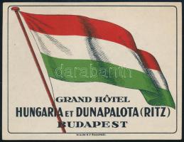 cca 1940 Grand Hotel Hungária et Dunapalota (Ritz) Budapest háború előtti magyar hotelcímke, bőrőndcímke, jó állapotban 16x12 cm