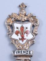 Ezüst(Ag) Firenze címeres zománcozott díszkanál, jelzett, h: 12,6 cm, bruttó: 16,6 g