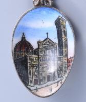 Ezüst(Ag) Firenze címeres zománcozott díszkanál, jelzett, h: 12,6 cm, bruttó: 16,6 g