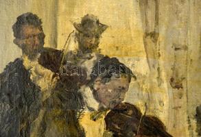 Náray Aurél (1883-1948): Dínom-dánom. Olaj, vászon. Jelezve jobbra lent. Dekoratív, sérült fakeretbe...