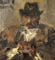 Náray Aurél (1883-1948): Dínom-dánom. Olaj, vászon. Jelezve jobbra lent. Dekoratív, sérült fakeretbe...