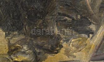 Náray Aurél (1883-1948): Dínom-dánom. Olaj, vászon. Jelezve jobbra lent. Dekoratív, sérült fakeretbe...