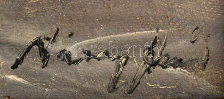 Náray Aurél (1883-1948): Dínom-dánom. Olaj, vászon. Jelezve jobbra lent. Dekoratív, sérült fakeretbe...