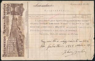 1926 Sternberg Ármin hangszer számla, sok okmánybélyeggel
