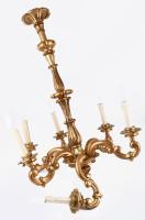 Aranyszínű fa csillár, sérüléssel, d: 60 cm, m: 85 cm