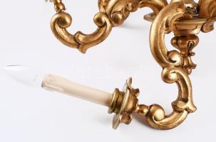 Aranyszínű fa csillár, sérüléssel, d: 60 cm, m: 85 cm