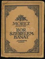 Móricz Zsigmond: Vidéki hírek és más elbeszélések. Bp., 1917, Táltos (Világosság-ny.), 203+(5) p. Első kiadás. Haranghy Jenő illusztrációival. A Bor, szerelem, bánat c. mű (Jeges Ernő által tervezett) papírborítójába kötve, foltos, sérült borítóval és gerinccel, helyenként kissé sérült lapokkal, bejegyzésekkel, firkákkal, egy kijáró lappal.
