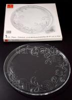 Bormioli Rocco olasz karácsonyi mintás tortatál kínáló, dobozában, hibátlan, d: 31,5 cm