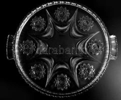 Gazdag csiszolással díszített ólomkristály tortatál, jelzés nélkül, hibátlan, d: 30 cm