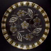 Kristály kínáló ezüstpácolt díszítéssel, kis karccal, jelzés nélkül, d: 31 cm