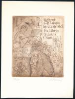 Kőhegyi Gyula (1933-): Ex libris Szászné Mara, Szent László király életéből. Rézmetszet, papír, jelzett, számozott (34/50), 12,5x10,5 cm