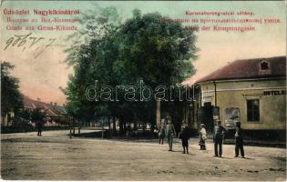 1906 Nagykikinda, Kikinda; Koronaherceg utcai sétány, szálloda / street promenade, hotel (ázott sarkak / wet corners)