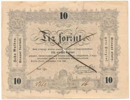 1848. 10Ft "Kossuth bankó" áthúzással érvénytelenített bankjegy, hátoldalon fordított alapnyomat T:VG szakadás, ragasztott, középen anyaghiány, Adamo G111h