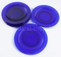 6 darabos anyagában színezett királykék süteményes tányér garnitúra, hibátlan, d: 21 cm