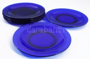 6 darabos anyagában színezett királykék süteményes tányér garnitúra, hibátlan, d: 21 cm