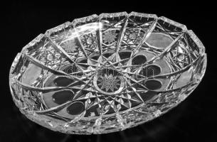 Parádi ólomkristály kínáló, jelzés nélkül, gazdag csiszolt mintával, 29x19,5 cm
