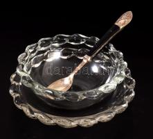 Kristályüveg pástétomkínáló szett, ezüstözött kanállal, kétrészes, d: 18 cm