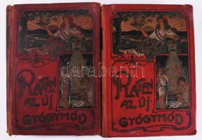 Platen, M[oritz]: Az új gyógymód. A természetszerű életmódnak, az egészség ápolásának és a gyógyszernélküli orvoslásnak tankönyve. Házi- és családi-kincs egészségesek és betegek számára. I-II. köt. Bp., [1904], Minerva. Harmadik kiadás. Szövegközti illusztrációkkal, színes táblákkal és mellékletekkel. Kiadói illusztrált, festett, szecessziós egészvászon-kötés, Kiss Valdemár-kötés, viseltes állapotban, kopottas, foltos borítókkal, helyenként foltos lapokkal, a II. kötet sérült borítóval és gerinccel, részben szétváló fűzéssel, kijáró lapokkal (hiányok előfordulhatnak).